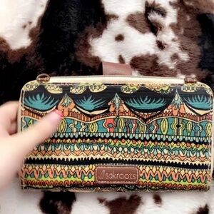 Sakroots Colorful Decorative Wallet with Golden and Teal Accents